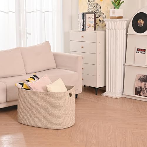 ICERZCZ Large Storage Basket for Organizing, Blanket Basket for Living Room, Large Toy Baskets for Storage, Woven Cotton Rope Baskets for Blankets, Clothes, Shoes, Brown, 25”x16”x16” (105L) - Image 6