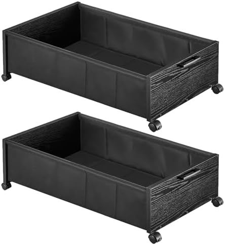 FOUCSSOMEI Under Bed Storage with Wheels, Wooden Under Bed Drawers On Wheels, Rolling Under Bed Shoe Storage, Space Saving, Black,Quadruple Size,90L by FOUCSSOMEI