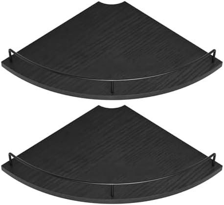 Corner Floating Shelves, Rustic Brown Wood, Set of 2, Wall Mount Storage with Guardrail for Bathroom Kitchen Living Room (Black) by FNBAR