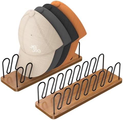 Hat Organizer for Baseball Caps 2 Pack, Premium Wood and Metal Design Hat Storage for Baseball Caps for 14Caps, Tabletop Hat Racks for Closet, Dresser, Entrance (2PCS, Walnut Color) - Image 2