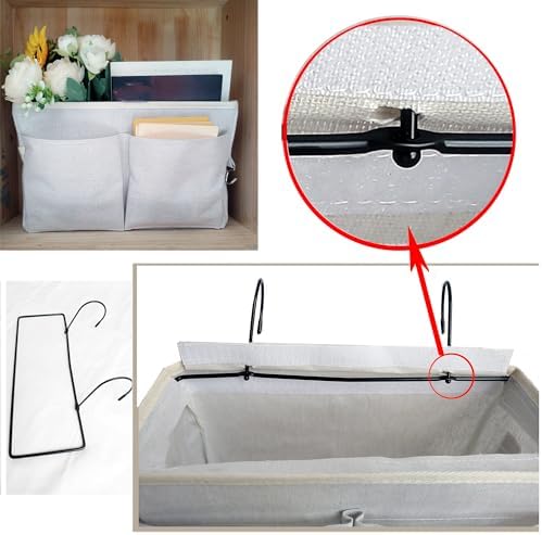 Bedside Caddy Organizer - Bedside Hanging Storage Bag with Hooks, Dorm Essentials Caddy for Bunk Bed & Dorm Bed Rails, Holds Books, Phones, Tablets, Glasses, Water Bottles & More (White 2 Pack) - Image 2