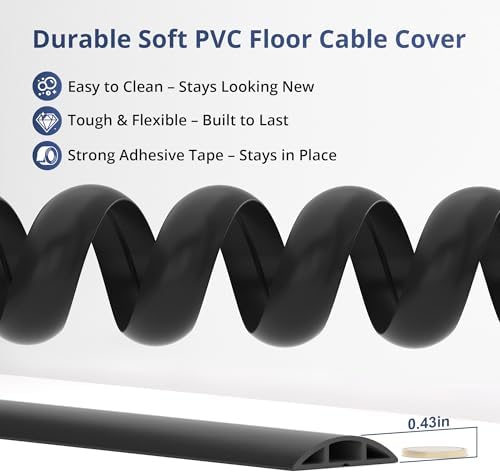 ZhiYo 3.6ft Floor Cord Cover, Cable Cavity 0.6" W x 0.3" H, Black - Image 3