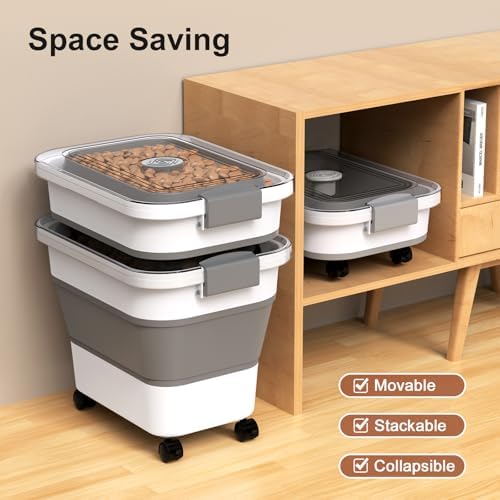 Dog Food Storage Container, 15-23 Lbs Collapsible Dog Food Container with Transparent Airtight Lid, Wheels and Scoop, Travel Pet Food Storage Container for Cat, Dog and Bird, Keep Dry Food Fresh - Image 5