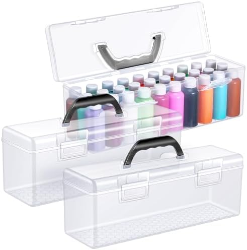 Threehoney 3 Pcs Acrylic Paint Storage Box with Handle, 90 Bottles, Black by Threehoney