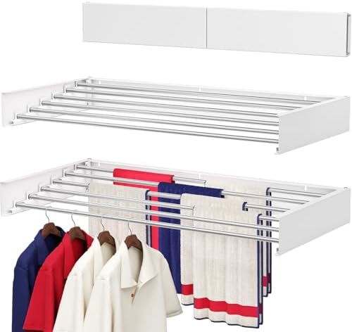 Wall Mounted Drying Rack 40", Foldable Laundry Drying Rack with Stainless Steel Rods, Retractable Laundry Space Saver for Indoor & Outdoor Use, Include Wall Template by DryingSolved
