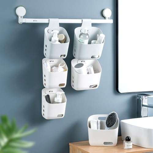 LeleCAT Plastic Hanging Basket Kitchen Storage organizer, Basket with Detachable hook, Hang it behind a door or on a railing, Over the Cabinet Door (White, Large-2 Pack) - Image 4