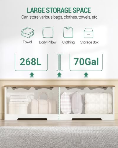 Hzuaneri 59 inches Farmhouse Storage Chest | 70 Gal | Retro White - Image 4