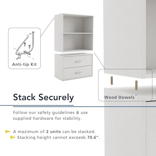 Homes: Inside + Out Apexa 2-Tier Cube Storage Organizer Shelves, Stackable Wood Bookcase Fits Cubby Bins for Organization, Dorm Teen Room Decor & Home Office, Steel Blue - Image 5