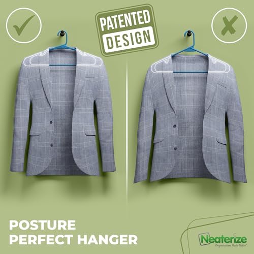 NEATERIZE Clothes Hangers Plastic 100 Pack for Adults - Plastic Hangers, The Perfect Coat Hanger and Space Saving Clothes Hangers for Closet - Blue Hangers - Image 3