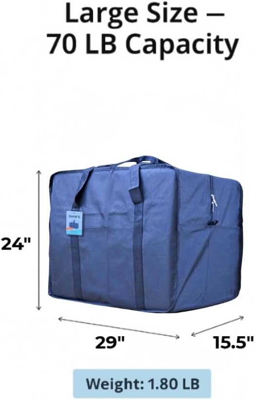 Extra Large Foldable Duffel Bag for Travel – Heavy-Duty Cargo Bag with Zippers & Reinforced Handles, TSA Approved, Water-Resistant size 29 x 24 x 15.5 inch(BLUE, 70lb) - Image 2