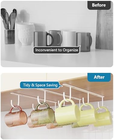 3 Pack Mug Hooks Under Cabinet with 9 Hooks for Displaying Mugs, White - Image 2