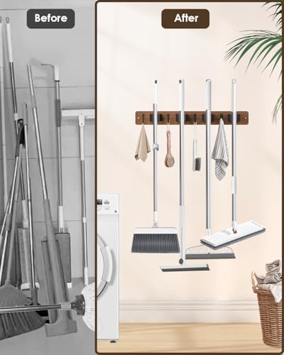 AceMining 2 Pack Broom Holder Wall Mount, 4 Holders 4 Hooks Mop Holder - Image 2