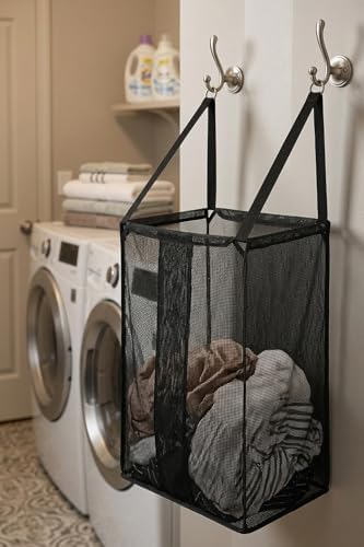 ALYER Wall Hanging Mesh Laundry Hamper,Poolside Toy Storage Baskets with Big Metal Support Opening,Hardware Included (Black) - Image 6