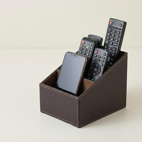 I-MART PU Leather Remote Control Holder Organizer with 3 Compartments, Stylish TV Remote Holder Caddy for Desk Nightstand Coffee Table and Media Accessory Storage (Brown) - Image 3
