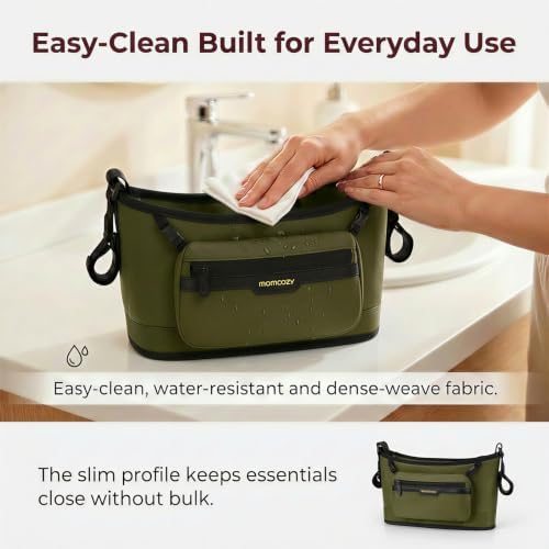 Momcozy Universal Stroller Organizer, Slim Stroller Caddy with 2 Insulated Cup Holders, Non-Slip Silicone Straps, Detachable Mini Pouch, Dense-Weave Parent Console for UPPAbaby, Doona, Graco & More - Image 7