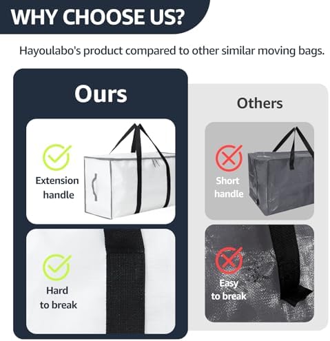 Moving Bags Heavy Duty Extra Large, Moving Boxes, Moving Supplies Essentials, Blue Storage Bins with Lids, Plastic Packing Totes, Storage Bags for Clothes with Handles & Zippers(White, 10 Pack) - Image 4