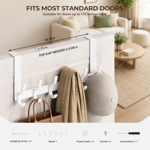 Optish Over The Door Hooks, Door Hanger Hooks for Hanging, Over The Doors Towel Racks for Bathroom, Coat Rack Dorm Essentials (1Pack, White, Fit 1-3/4" Doors) - Image 2