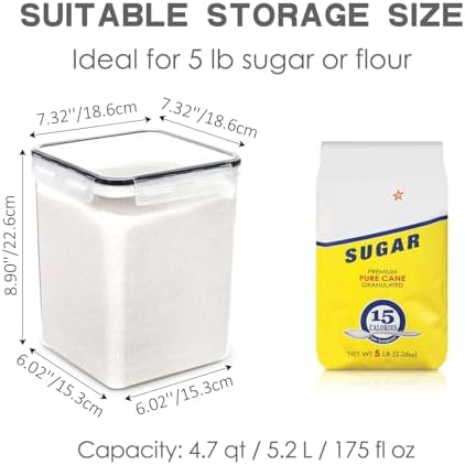 PANTRYSTAR Large Food Storage Containers with Lids Airtight 5.2L /176Oz, for Flour, Sugar, Baking Supply, 3PCS BPA Free Plastic Canisters for Kitchen Pantry Organization - Image 2