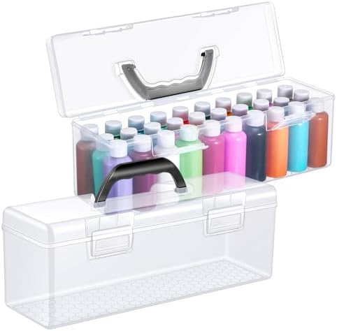 Threehoney 2 Pcs Acrylic Paint Storage Box with Handle, 90 Bottles, Black by Threehoney