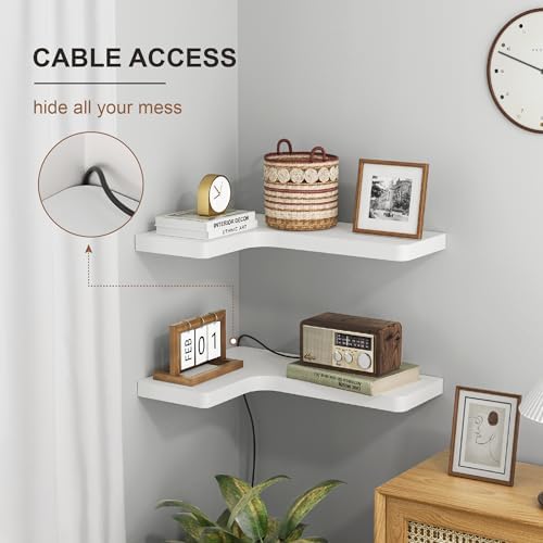 fuqing Corner Floating Shelves, Wall Shelf Set of 3, Shelves for Wall Storage, Solid Wood Shelves for Storage, Wall Mount Wooden Display Shelf for Bathroom Bedroom Kitchen Garage, White - Image 4