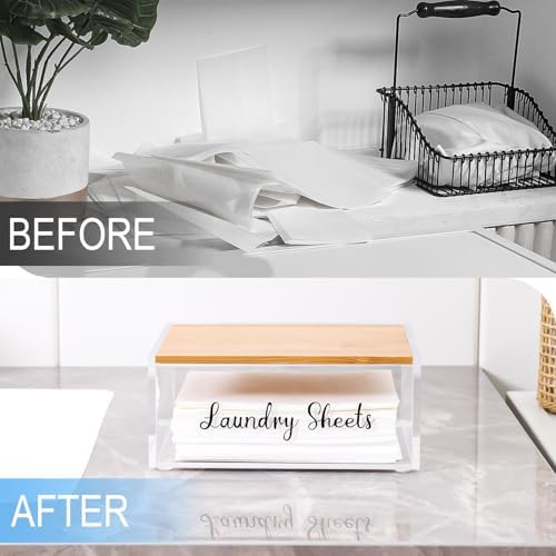Acrylic Laundry Detergent Sheets Holder with Bamboo Lid, Laundry Soap Sheets Container Box Dispenser for Laundry Room - Image 3