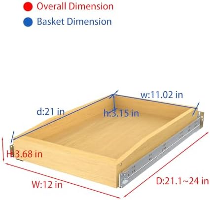 Wooden Pull out Cabinet Organizer 12" W x 21" D x 4.3" H, Heavy Duty Slide Out Drawers Pull-Out Home Organizers for Kitchen Cabinets - Image 2