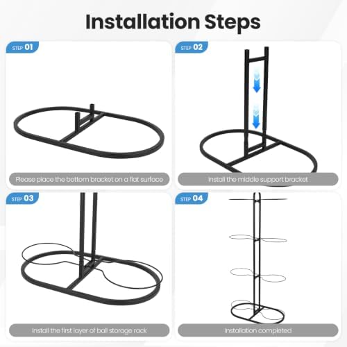 New Ball Storage Rack,Cube Ball Storage Holder，Basketball Football Holder Carbon Steel Heavy Duty Basketball Stand Painted Nail-Free Multi-Purpose Vertical Ball Rack (Double4) - Image 5