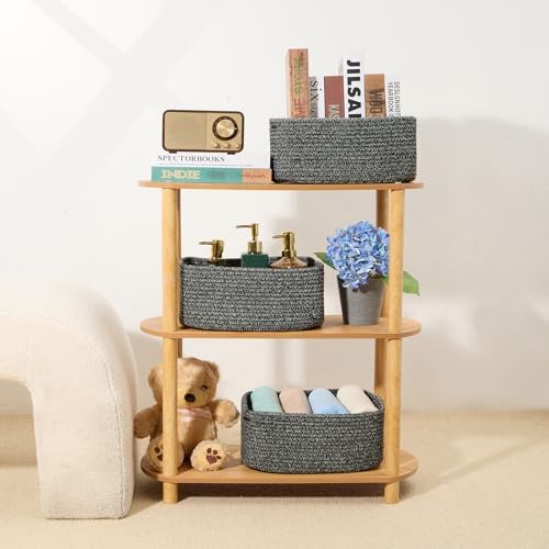 MiniArk Small Storage Baskets for Organizing | Closet Organizer Bins | Shelf Toy Basket | Woven Rope Baskets | Cube Decorative Box | Shallow Basket | 13x8.5x5.1” | 4 Packs Dark Gray - Image 6