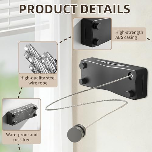 Anti-Sag Retractable Clothesline 40LB Capacity - 201in Stainless Steel Laundry Line for Indoor Outdoor, Wall Mounted Space Saving Easy Install (Gray, Double Lines) - Image 4