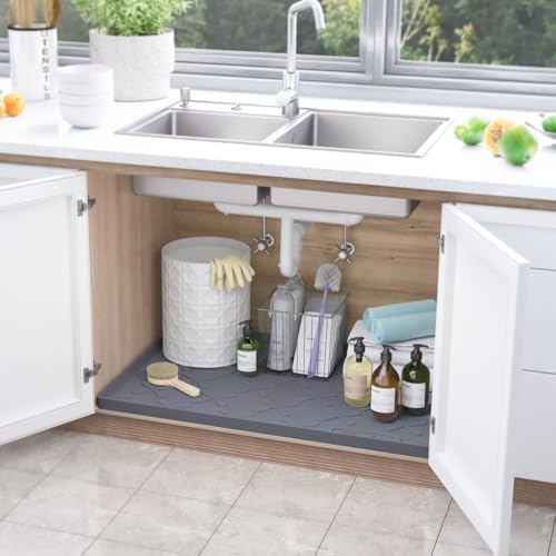 SIKADEER Waterproof Under Sink Mat Silicone 37"x19", Kitchen Cabinet Liner - Image 2