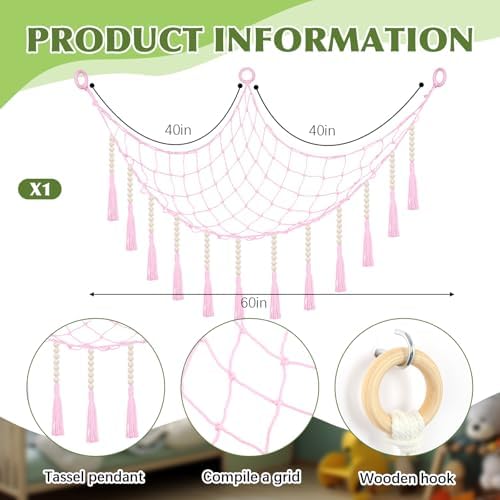 Suncalla 2 Pcs Toy Storage Net for Stuffed Animals Wall Hammock, Pink - Image 4