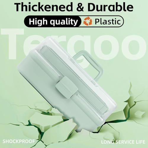 TERGOO 14in 3-Layer Multipurpose Craft Organizers and Storage with Adjustable Dividers, Portable Tackle Box, Folding Art & Craft Case for Medicine, Tool, Sewing Organizer (Haze Green, X-Large) - Image 4