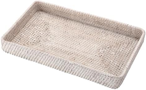 Hipiwe Rattan Basket Serving Tray X-Large Decorative Woven Trays, 14.8"x9" by Hipiwe