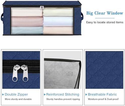 HomeHacks 6-Pack Clothes Organizer Storage Bags, 35L Storage Bins, Blue - Image 4