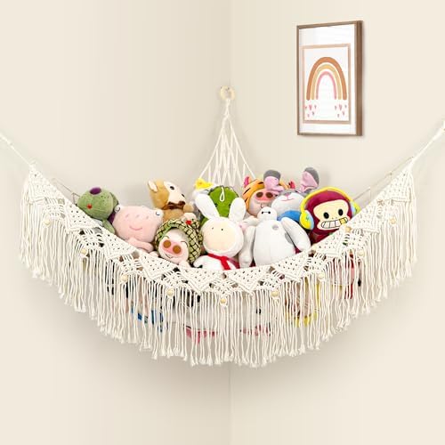 Large Stuffed Animal Net or Hammock, Stuffed Animal Storage Macrame Toy Hammock Hanging Net for Stuffed Animals Corner, Plushie Net Hammock Toy Organizer for Boho Kids Room Nursery Playroom by FLOCNOKY