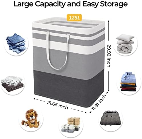 HomeHacks 2-Pack Large Laundry Basket, Waterproof, Freestanding Laundry Hamper, Collapsible Tall Clothes Hamper with Extended Handles for Clothes in The Dorm and Family Gradient Grey, 125L - Image 4