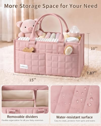 Baby Diaper Caddy Organizer, Portable Nursery Storage Basket with Handle - Image 3