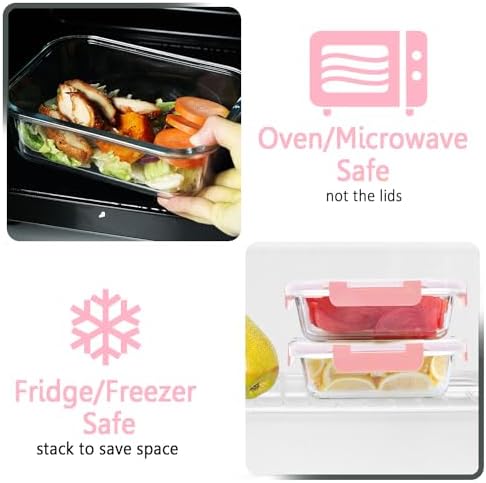 M MCIRCO 10 Pack Glass Food Storage Containers with Lids, Pink - Image 4
