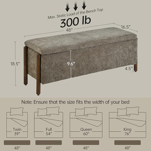 Usaint 47" Fabric Upholstered End of Bed Storage Ottoman Bench, Brown - Image 2