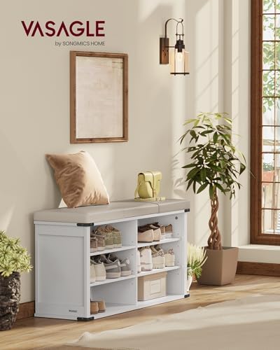 VASAGLE Shoe Storage Bench with Removable Cushion, Adjustable Shelves - Image 2