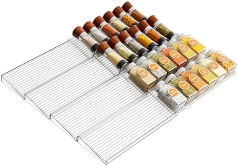 Yieach 8 Pack Adjustable In Drawer Spice Organizer - Expandable From 11'' to 22'' - Acrylic Drawer Seasoning Organizer,Clear Spice Organization Tray for Cabinet Drawers Condiment,Nail Polish and Jar by Yieach