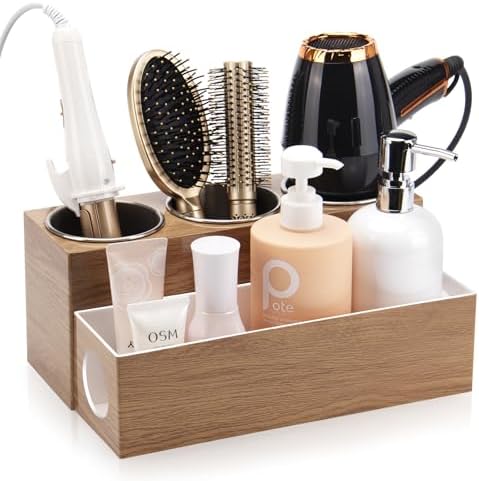 GFWARE Hot Hair Styling Tool Organizer with 3 Stainless Steel Cups, Wood by GFWARE