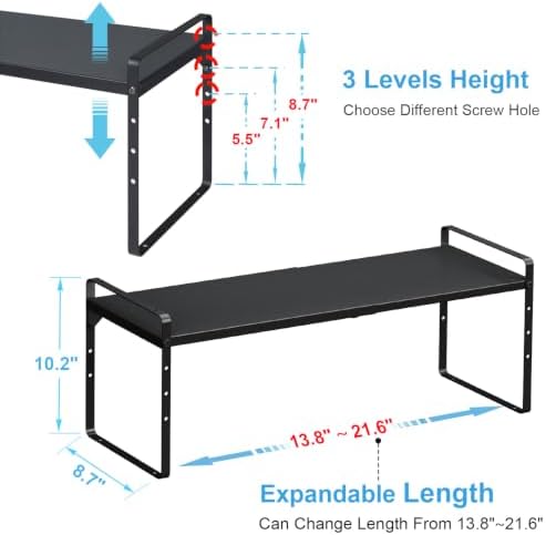 Set of 2 Expandable Cabinet Shelf Organizer, Stackable Kitchen Countertop Shelves Spice Racks, Small Metal Storage Shelf For Cupboard Counter Tabletop, 30 LBS Heavy Duty, Adjustable, 13.8" to 21.6" - Image 2