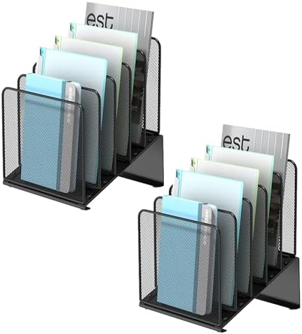 2 Pack Inclined 5-Section Desk File Organizer, Vertical File Folder Holder File Sorter Desktop Organization for Office Classroom by Delifox