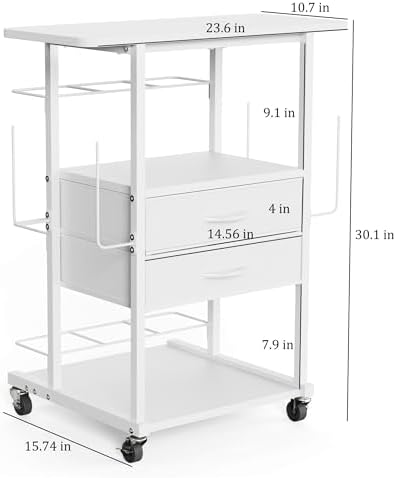 Wrapping Paper Storage Cart with 12 Rolls Wrapping Paper Organizer Holder, Rolling Craft Cart with 2 Fabric Drawer, Gift Wrapping Station with 4 Hooks Storage Ribbons and Gift Bags, Spave Saving - Image 2