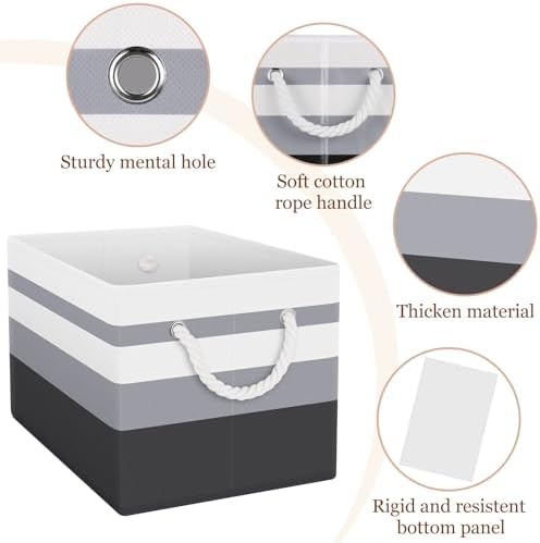 Fab totes Storage Bins 4-Pack, Foldable Storage Baskets for Organizing Toys, Books, Shelves, Closet, Large Storage Box with Rope Handles, Sturdy Organizer Bins,Gradient Grey - Image 3