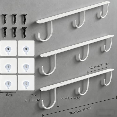 3pcs Mug Hooks,Under Cabinet Mug Holder, Coffee Cups Hook,Mug Hanger Organizer Rack with 9 Hooks for Displaying Mugs, Cups and Kitchen Utensils (White) - Image 6
