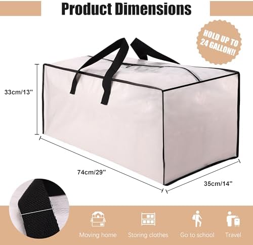 NATURELUX Heavy Duty Moving Bags with Backpack Straps and Strong Handles, Alternative to Moving Boxes and Storage Totes for Dorm Room Essentials, 12 Pack, Clear - Image 2