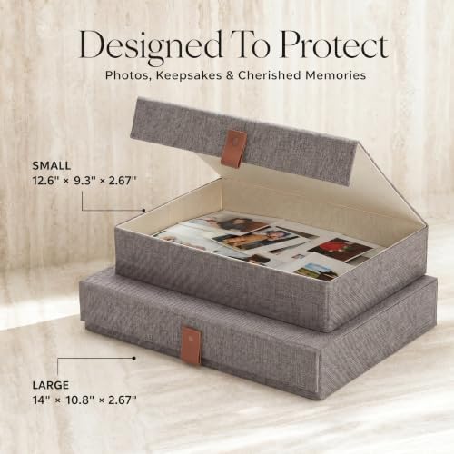 ZICOTO Decorative Photo Storage Boxes with Lids - Set of 2 Linen Organizers - Image 3