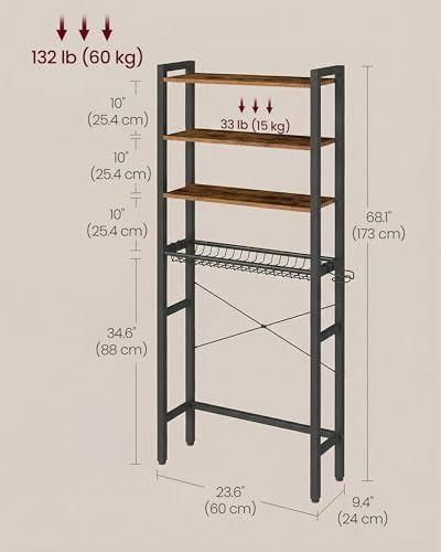 VASAGLE 4-Tier Over the Toilet Storage, Adjustable Shelves, Basket, 68.1''H - Image 6
